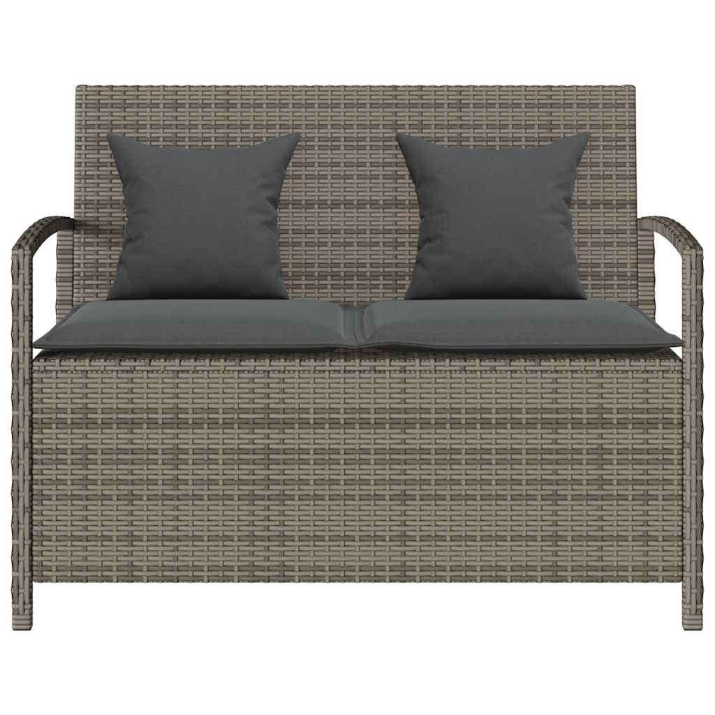 Garden Storage Bench with Cushion Grey Poly Rattan