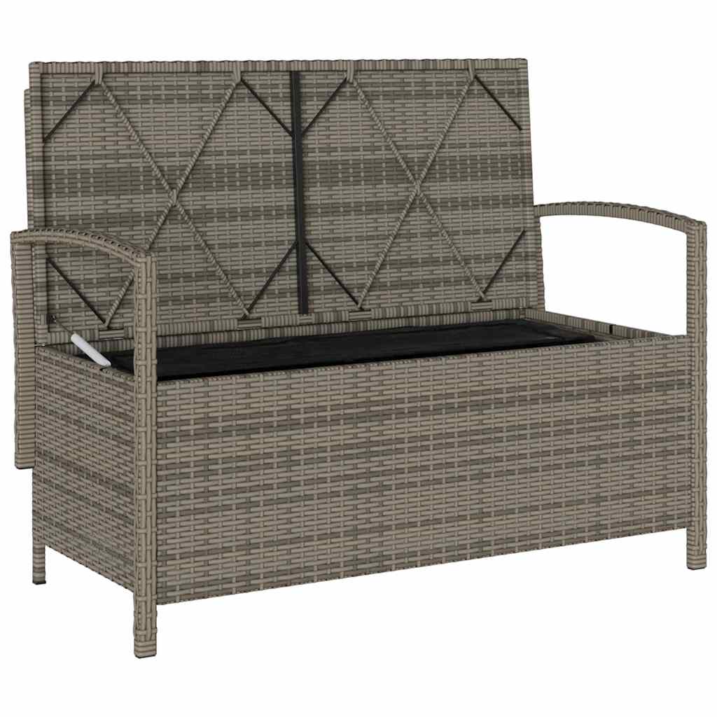 Garden Storage Bench with Cushion Grey Poly Rattan
