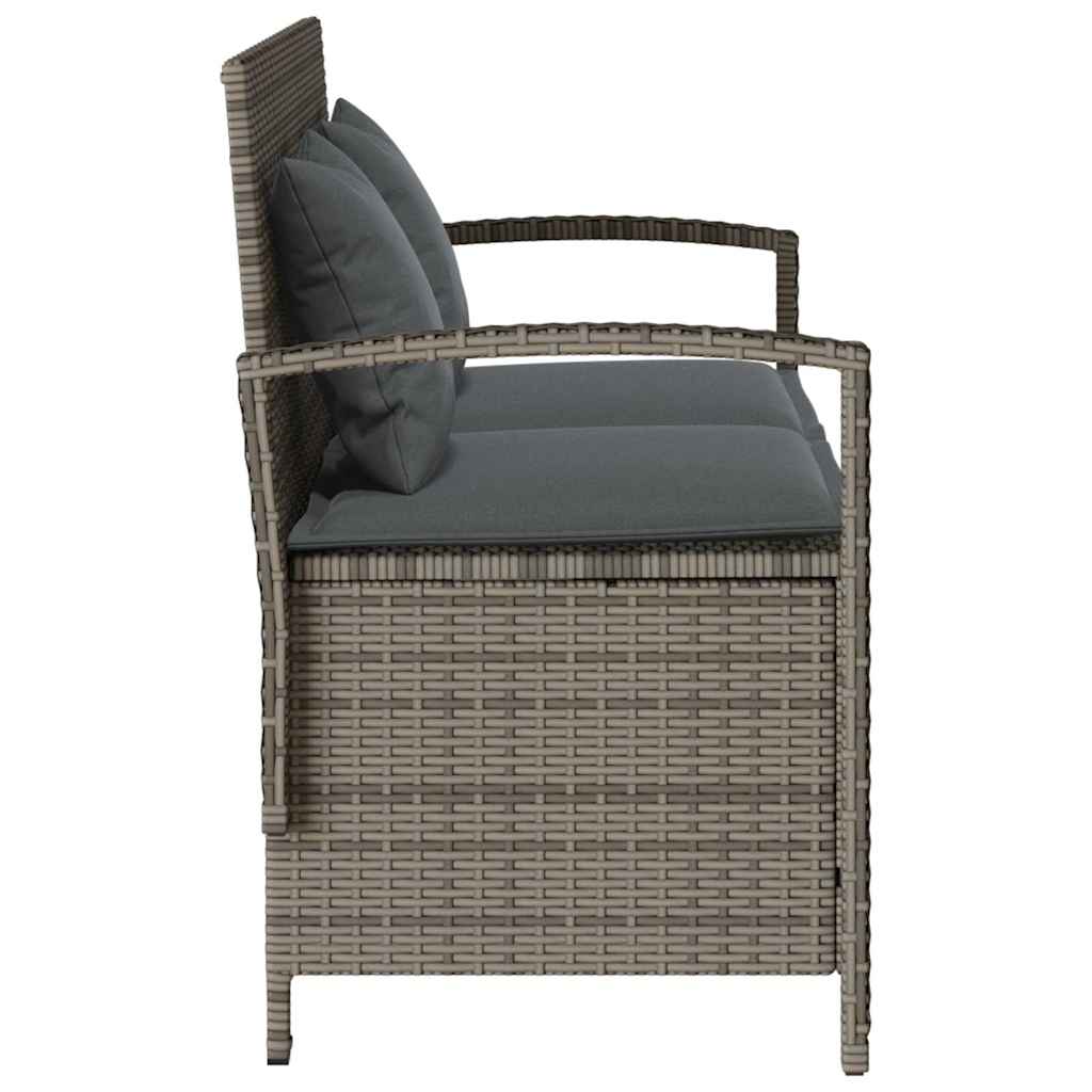 Garden Storage Bench with Cushion Grey Poly Rattan