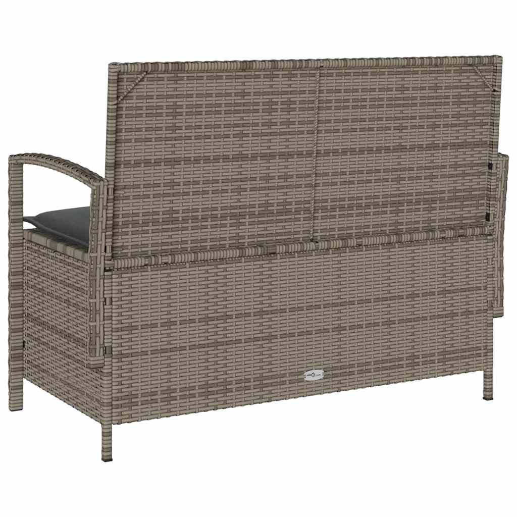 Garden Storage Bench with Cushion Grey Poly Rattan