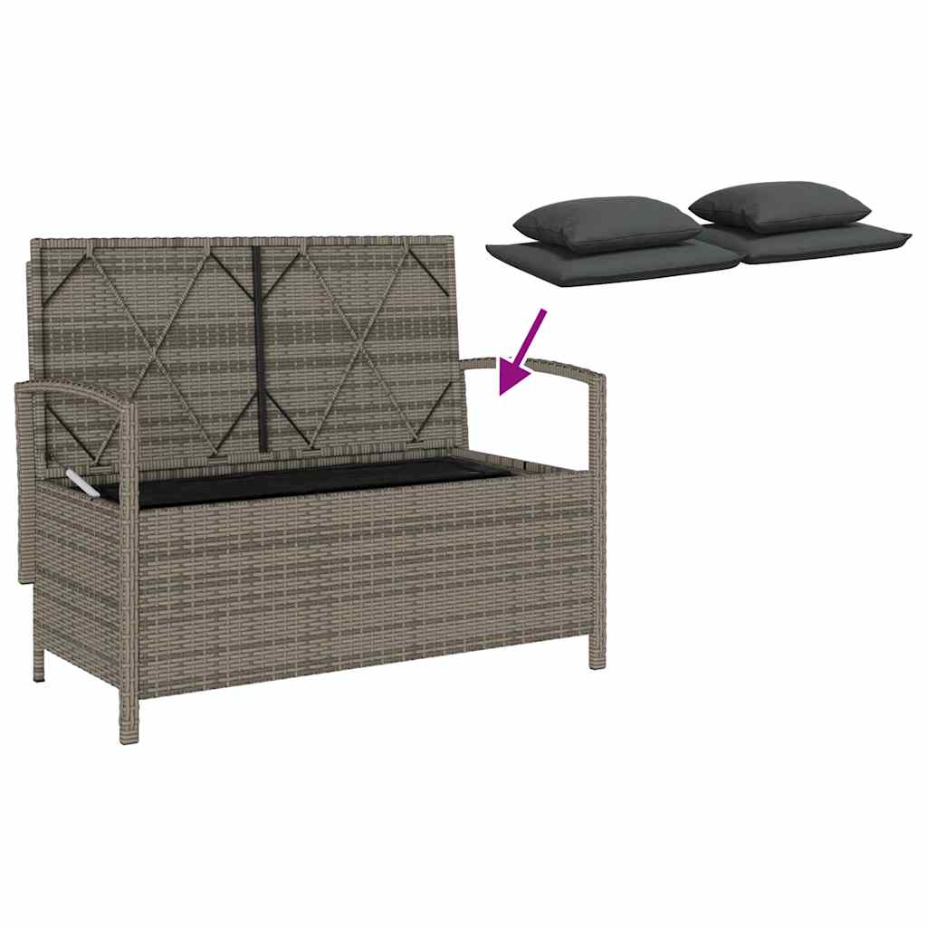 Garden Storage Bench with Cushion Grey Poly Rattan