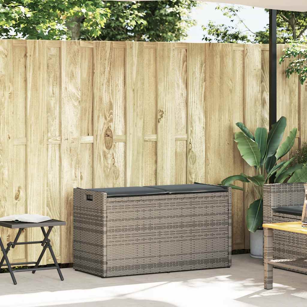 Outdoor Storage Bench with Cushion Grey 100 cm Poly Rattan