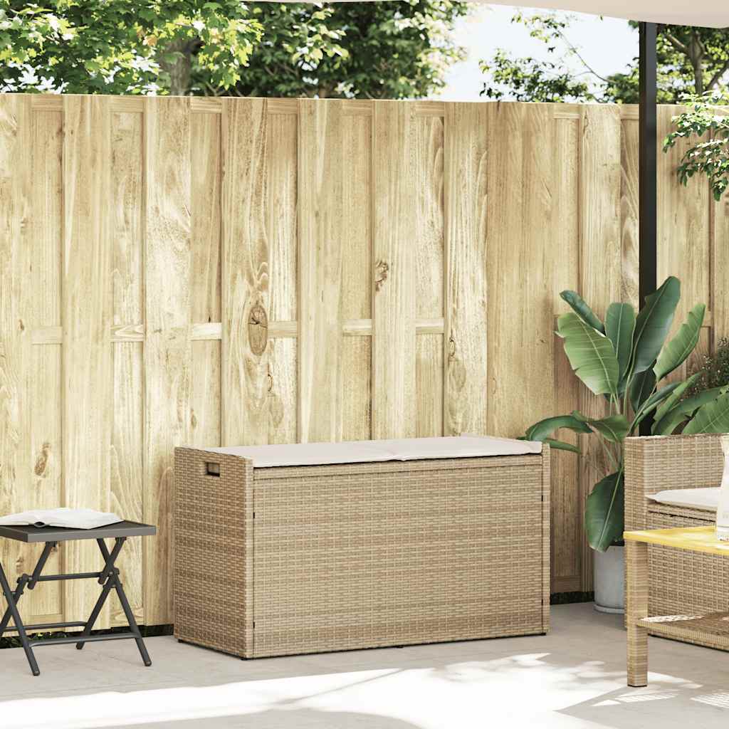 Outdoor Storage Bench with Cushion Beige 100 cm Poly Rattan