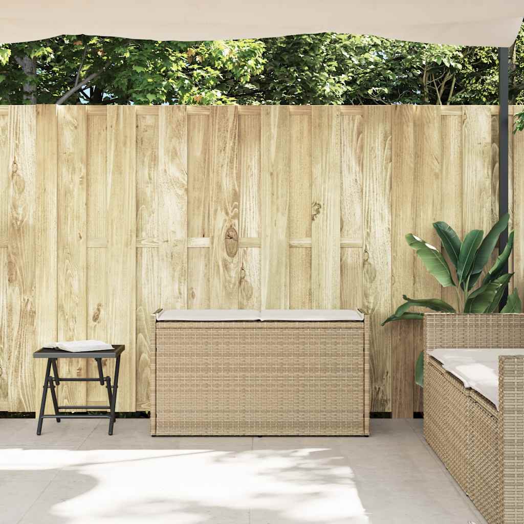 Outdoor Storage Bench with Cushion Beige 100 cm Poly Rattan