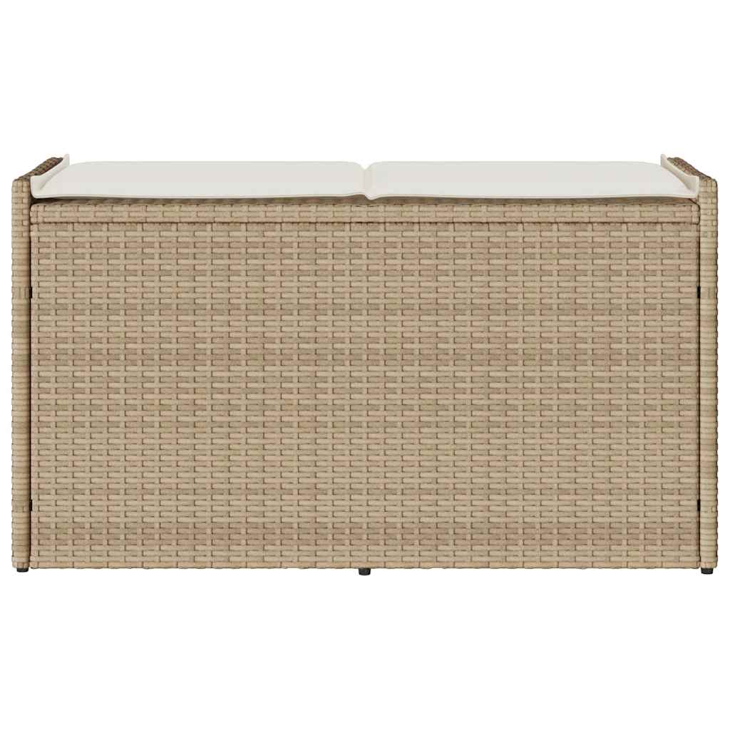 Outdoor Storage Bench with Cushion Beige 100 cm Poly Rattan