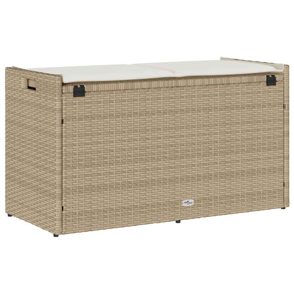 Outdoor Storage Bench with Cushion Beige 100 cm Poly Rattan