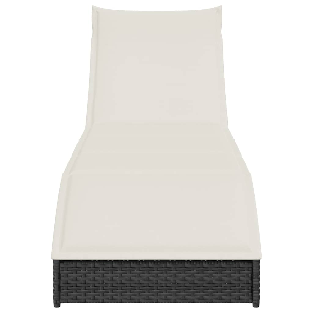 Folding Sun Lounger with Cushion and Storage Black Poly Rattan