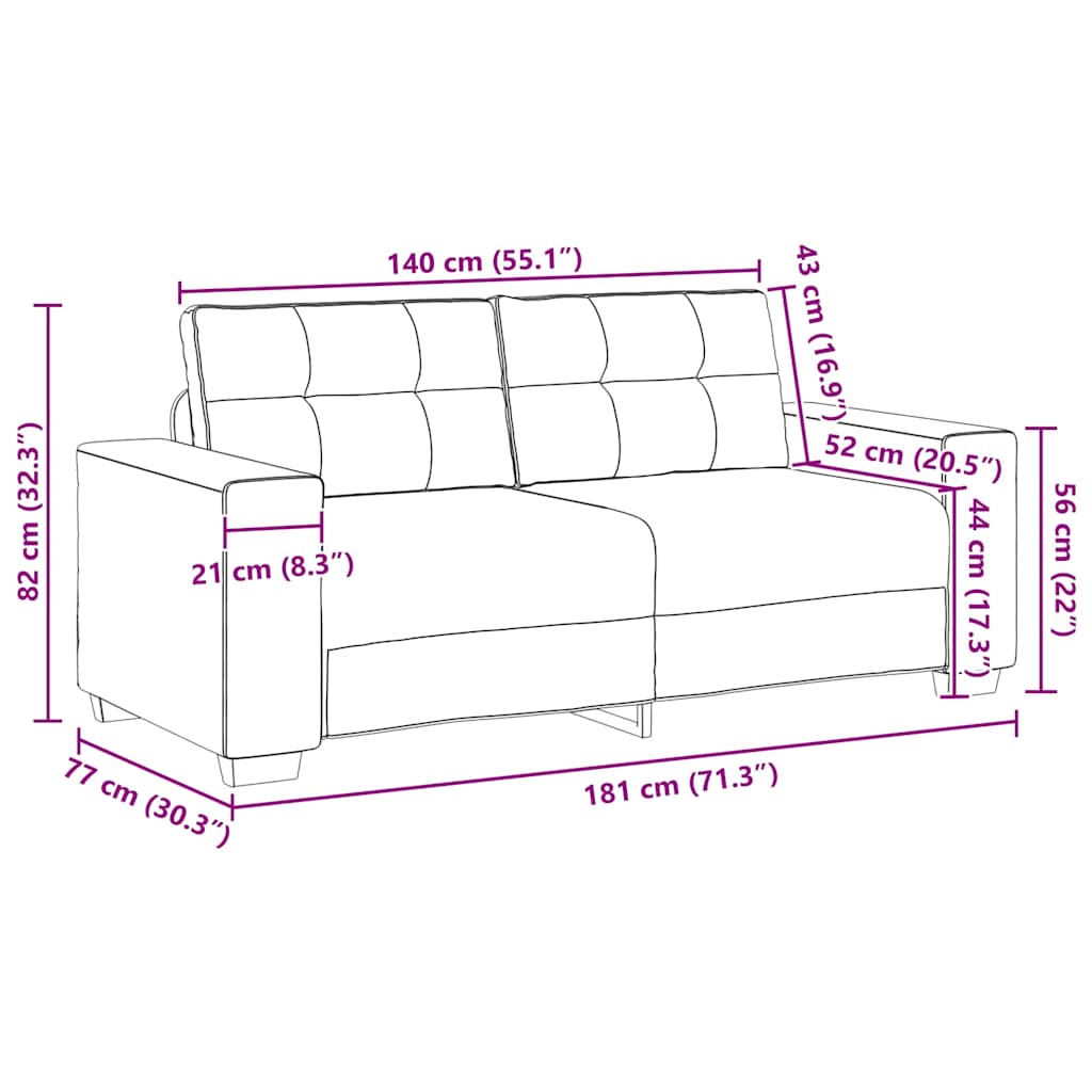 Loveseat Sofa Dark Grey 140 cm Fabric