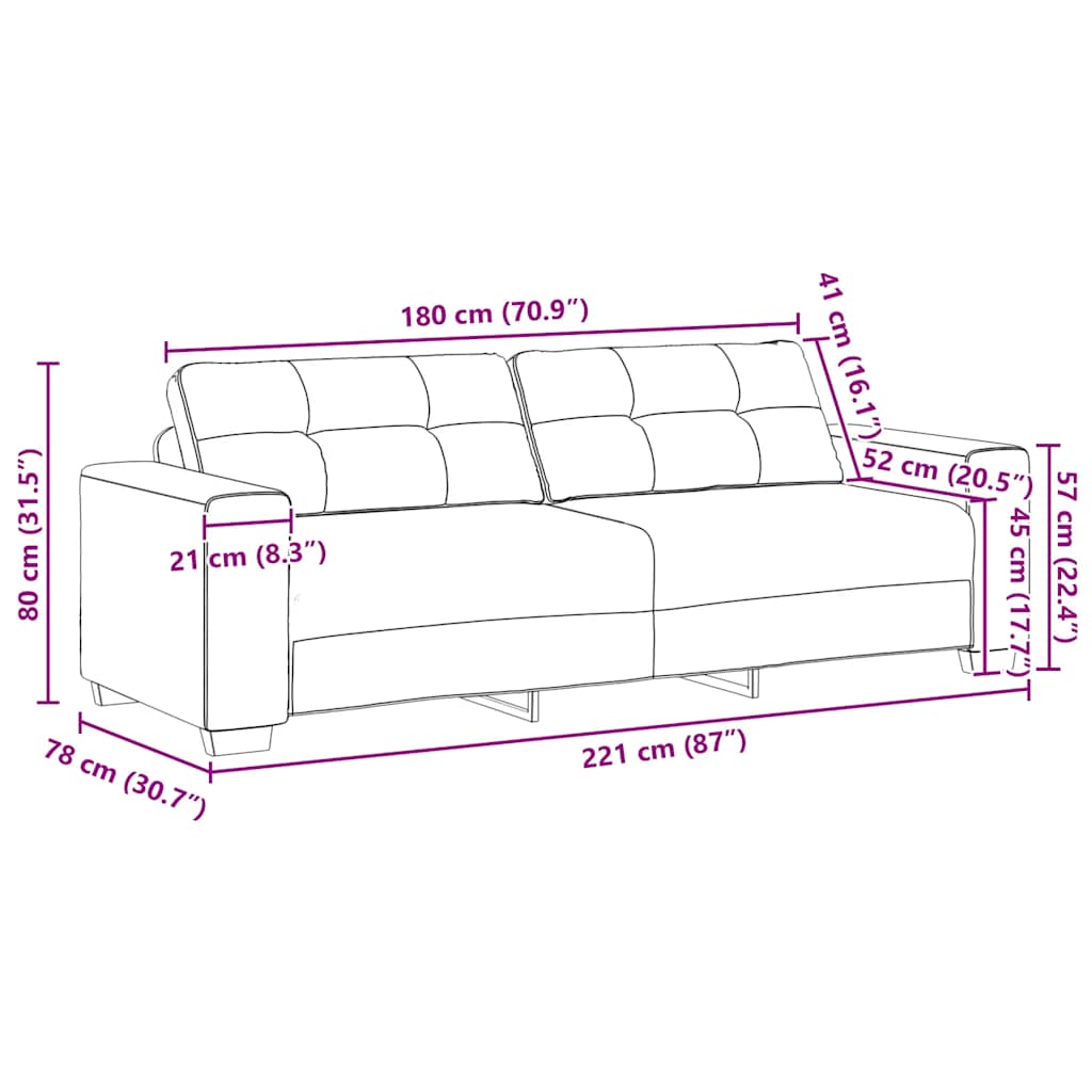 3-Seater Sofa Dark Grey 180 cm Fabric