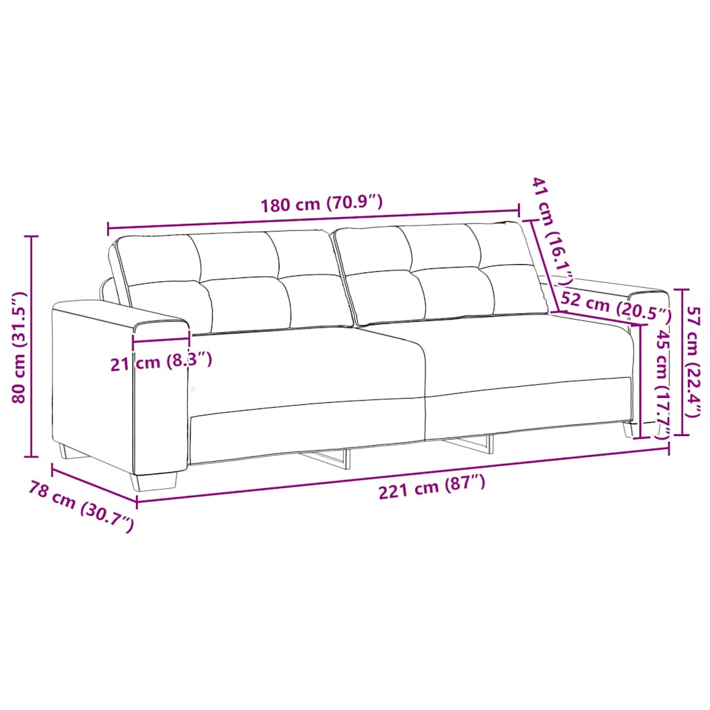 3-Seater Sofa Black 180 cm Fabric