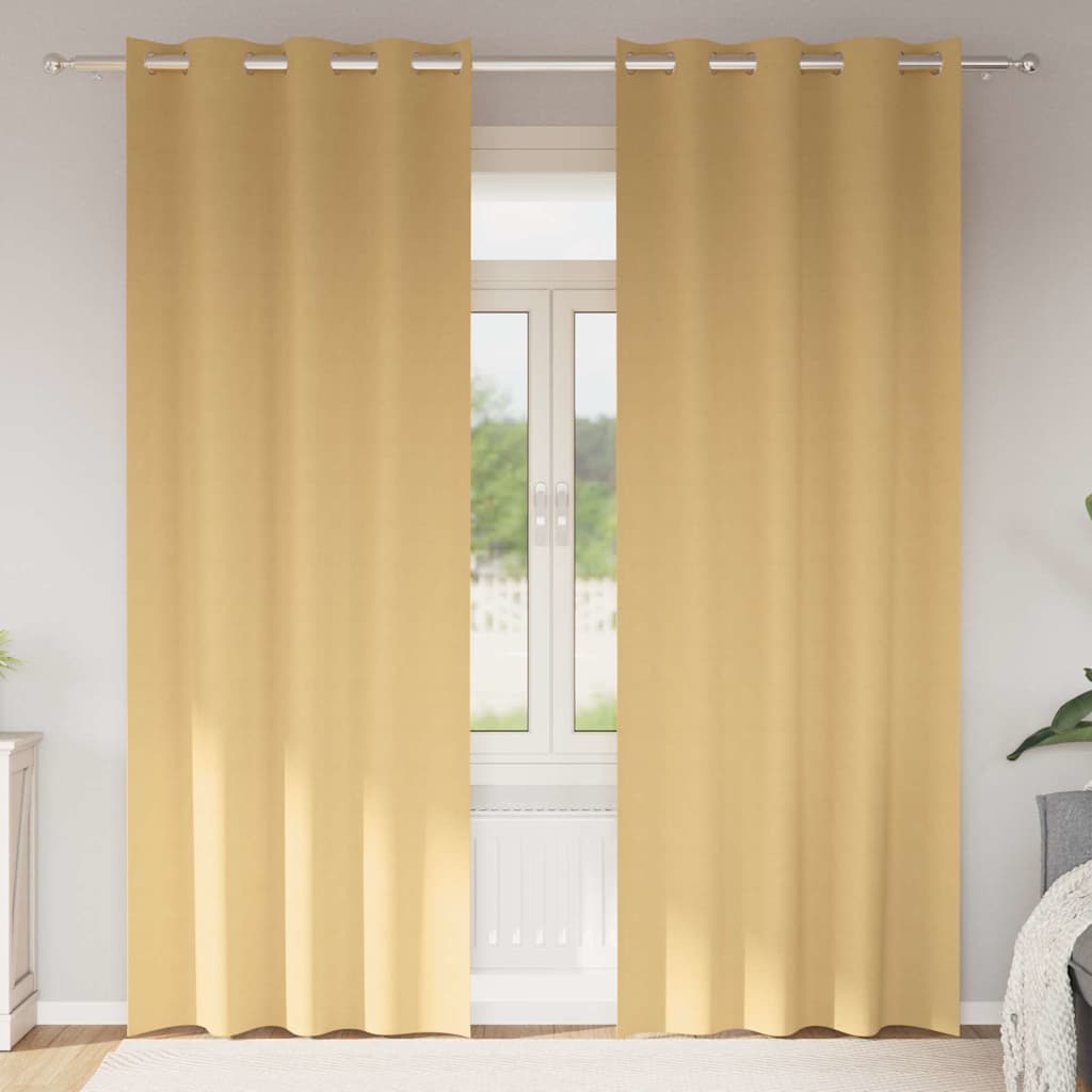 Blackout Curtains with Rings 2 pcs Beige 245 x 140 cm Polyester