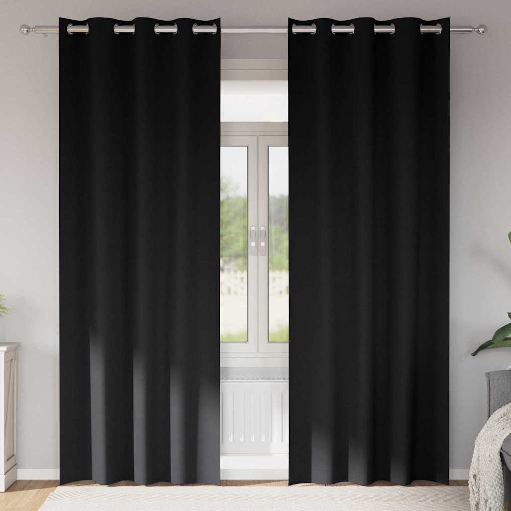 Blackout Curtains with Rings 2 pcs Black 245 x 140 cm Polyester