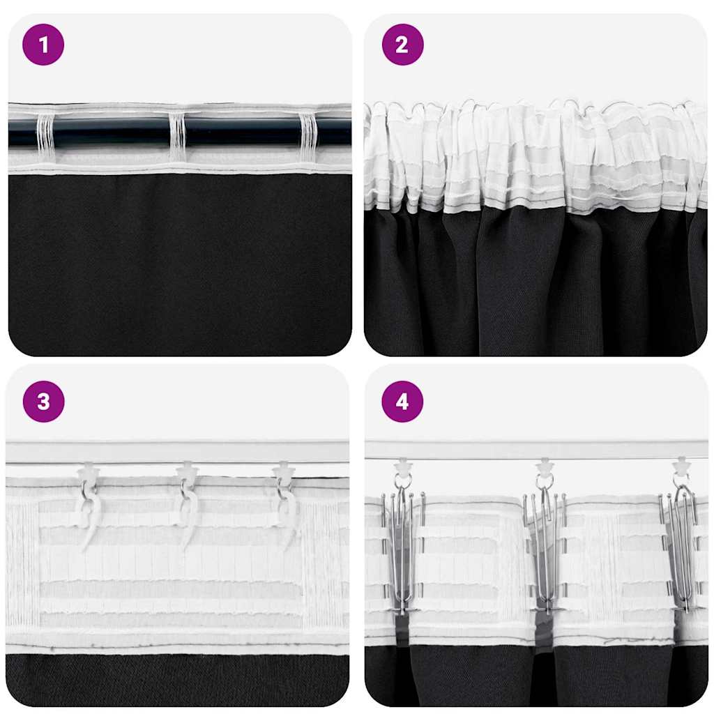 Blackout Curtains with Rings 2 pcs Black 245 x 140 cm Polyester