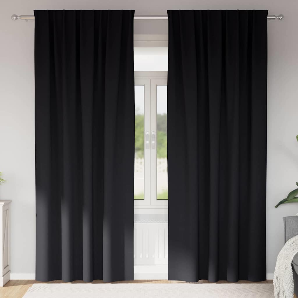 Blackout Curtains with Rings 2 pcs Black 245 x 140 cm Polyester