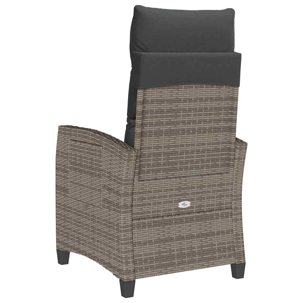 Reclining Garden Chair with Side Table Grey Poly Rattan