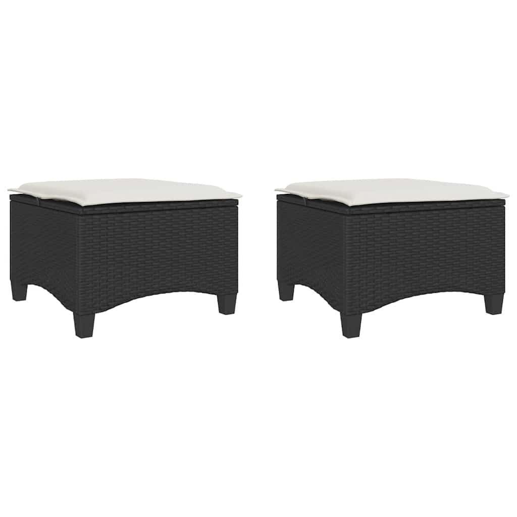 Garden Stools with Cushions 2 pcs Black 55x55x36 cm Poly Rattan