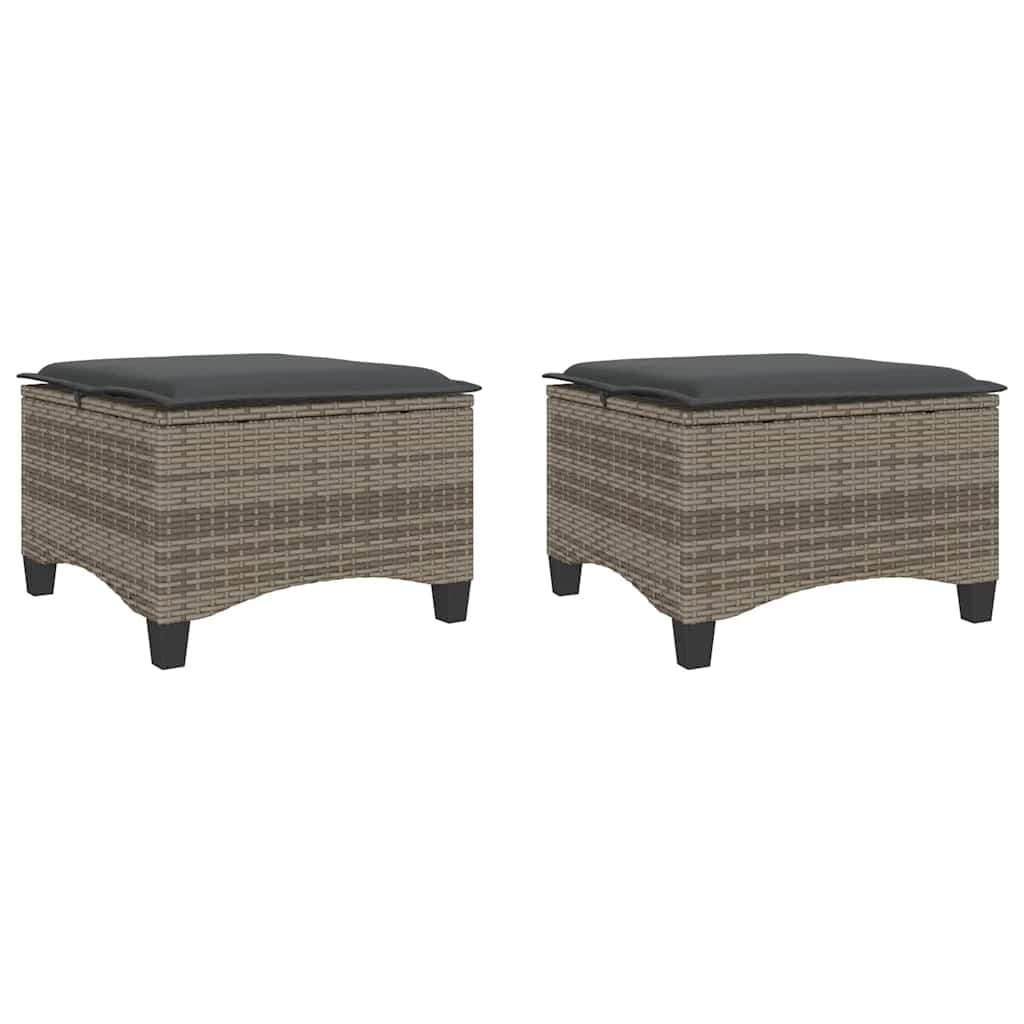 Garden Stools with Cushions 2 pcs Grey 55x55x36 cm Poly Rattan