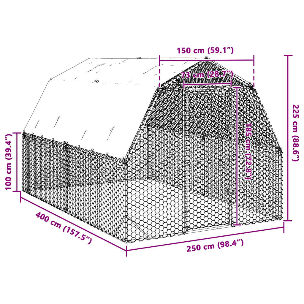 Chicken Run with Roof 2.5x4x2.25 m Galvanised Steel