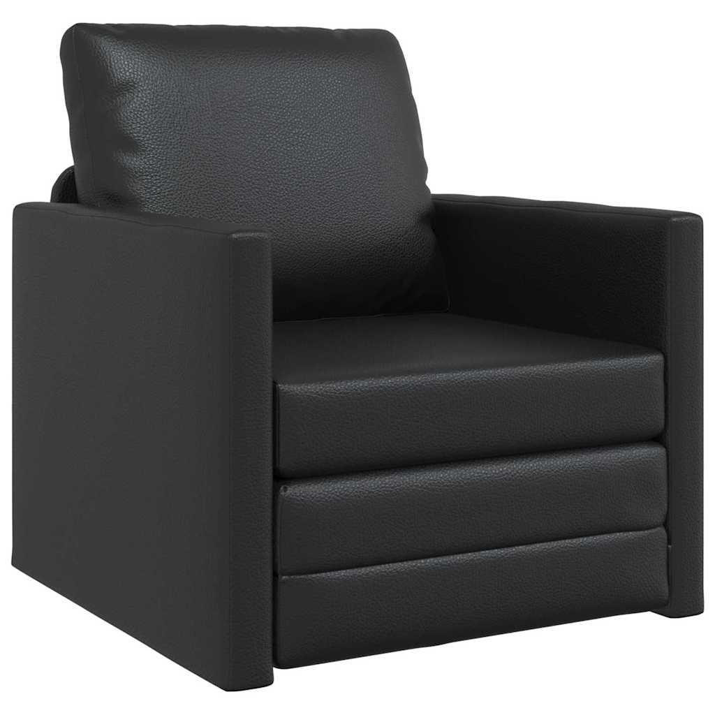 Floor Sofa Bed with Cushion Black 74 x 77 x 81 cm Faux leather
