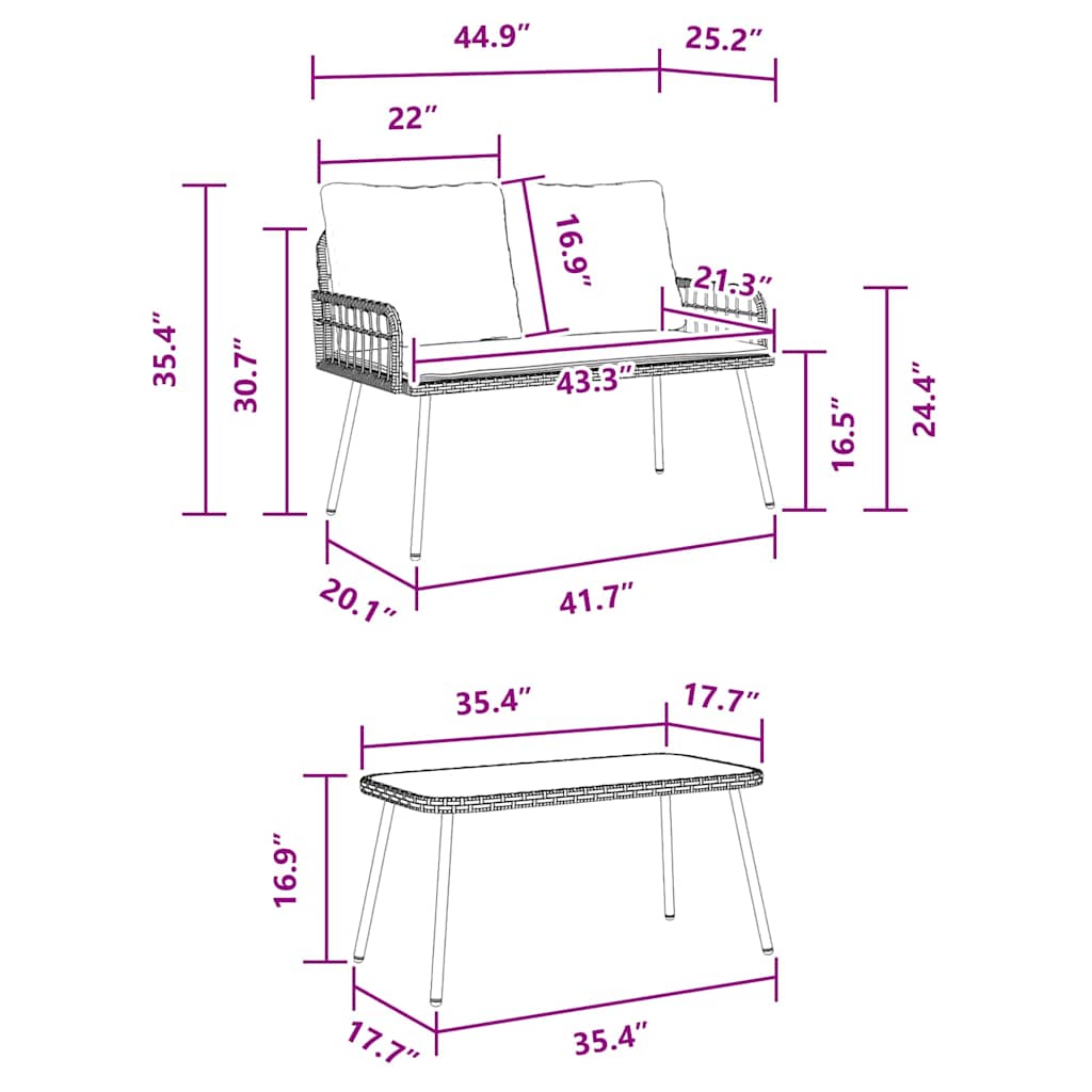 Garden Dining Set 2 pcs Black Poly Rattan