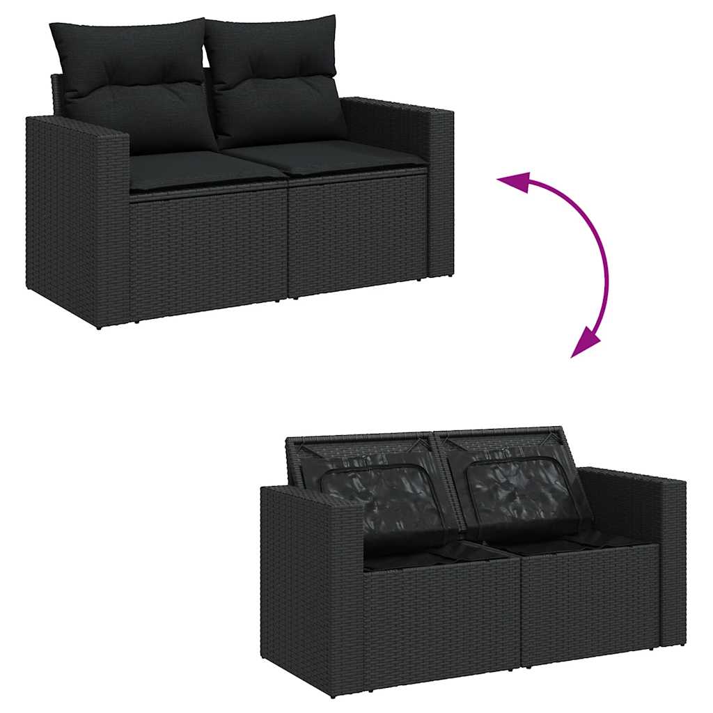4 Piece Garden Sofa Set with Cushions Black Poly Rattan