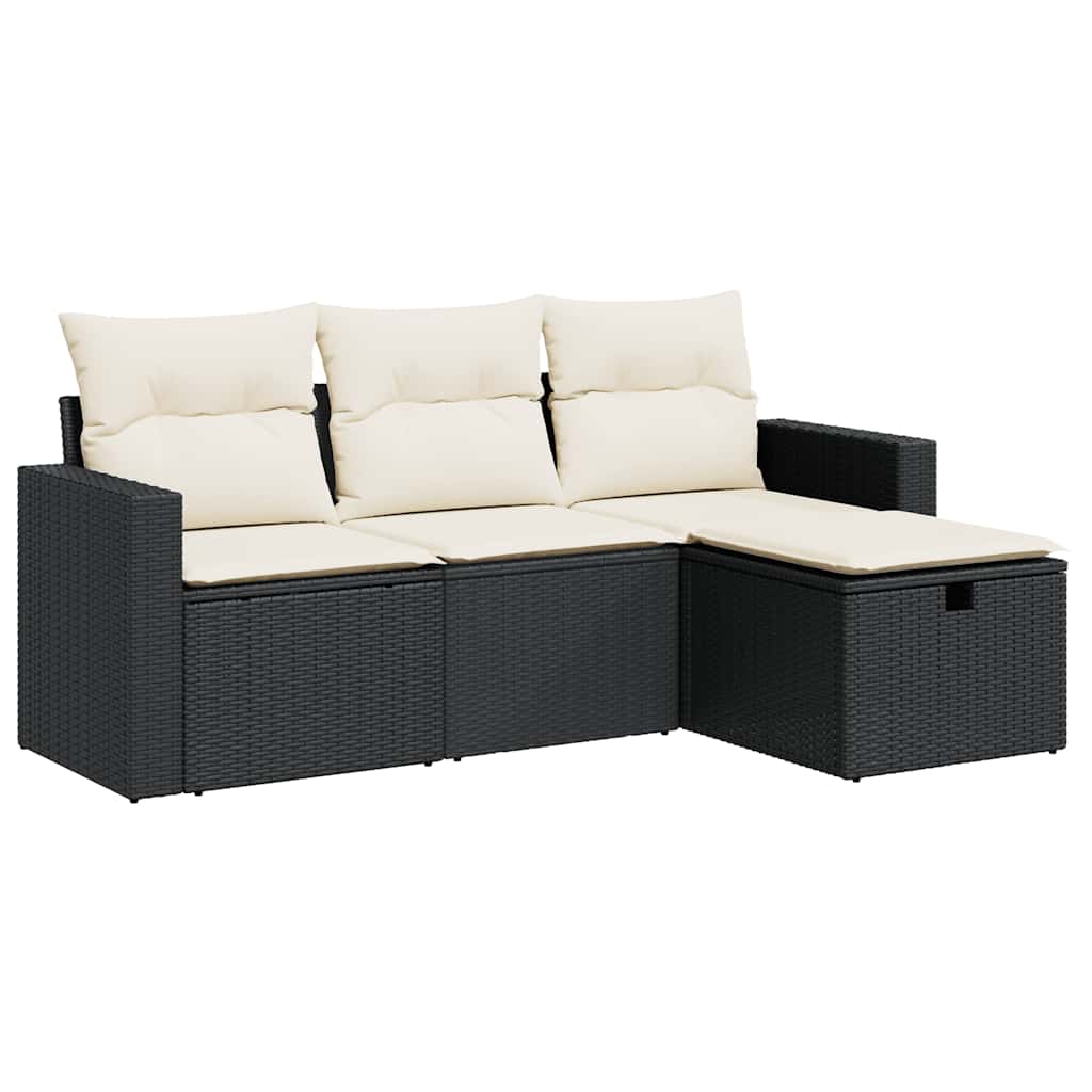 4 Piece Garden Sofa Set with Cushions Black Poly Rattan