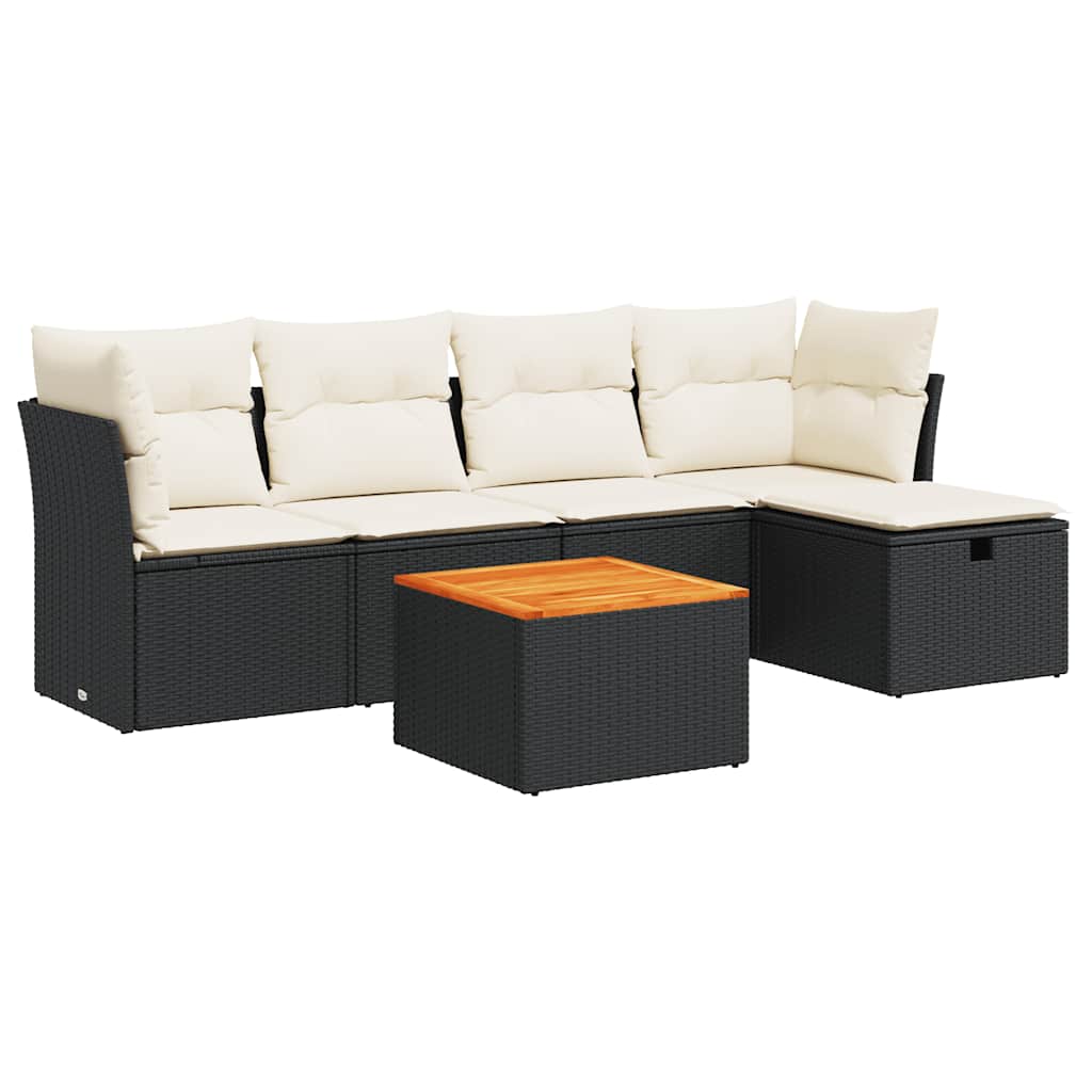 6 Piece Garden Sofa Set with Cushions Black Poly Rattan