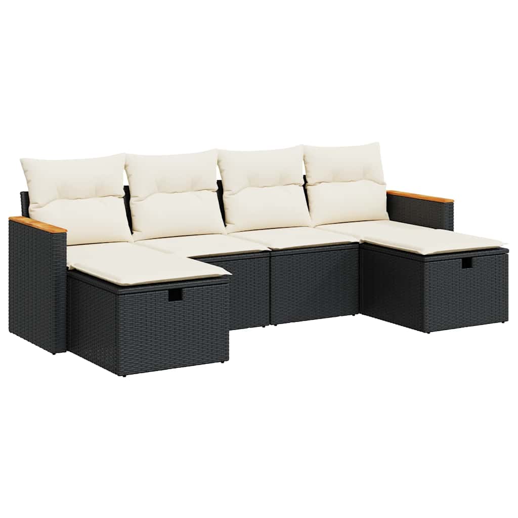6 Piece Garden Sofa Set with Cushions Black Poly Rattan