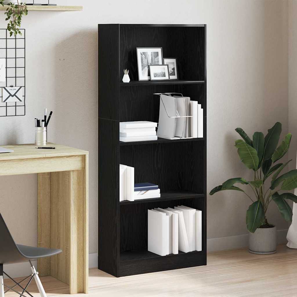 Bookcase Black Oak 60 x 24 x 143 cm Engineered Wood