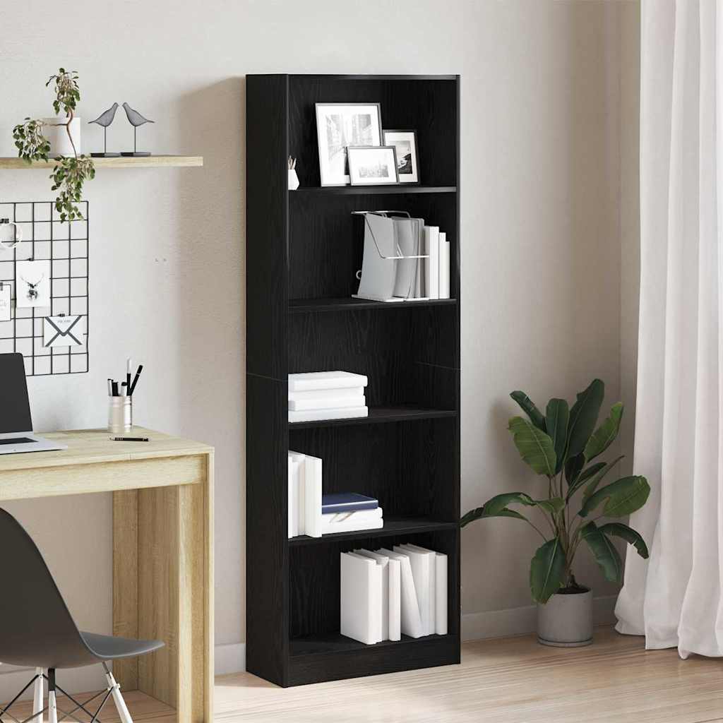 Bookcase Black Oak 60 x 24 x 176 cm Engineered Wood
