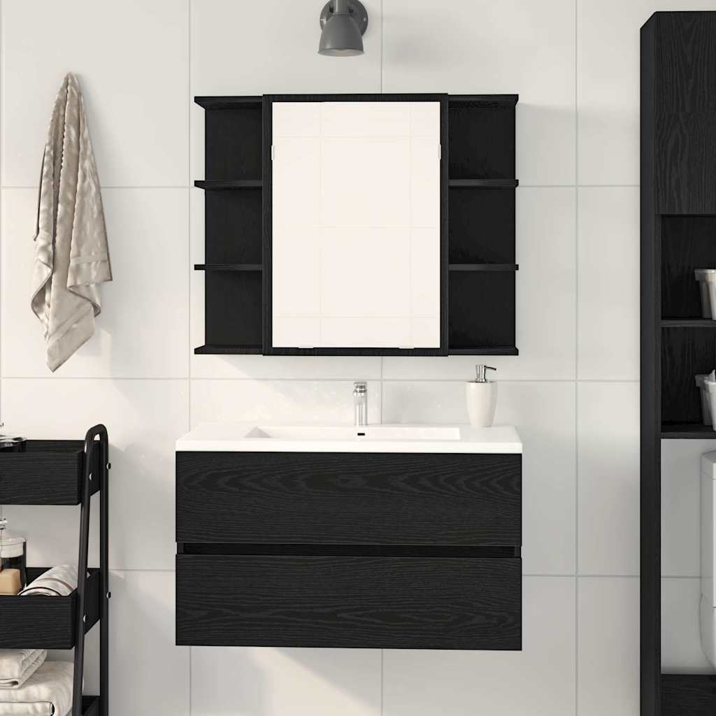 Mirror Cabinet Black Oak 80 x 20,5 x 64 cm Engineered Wood