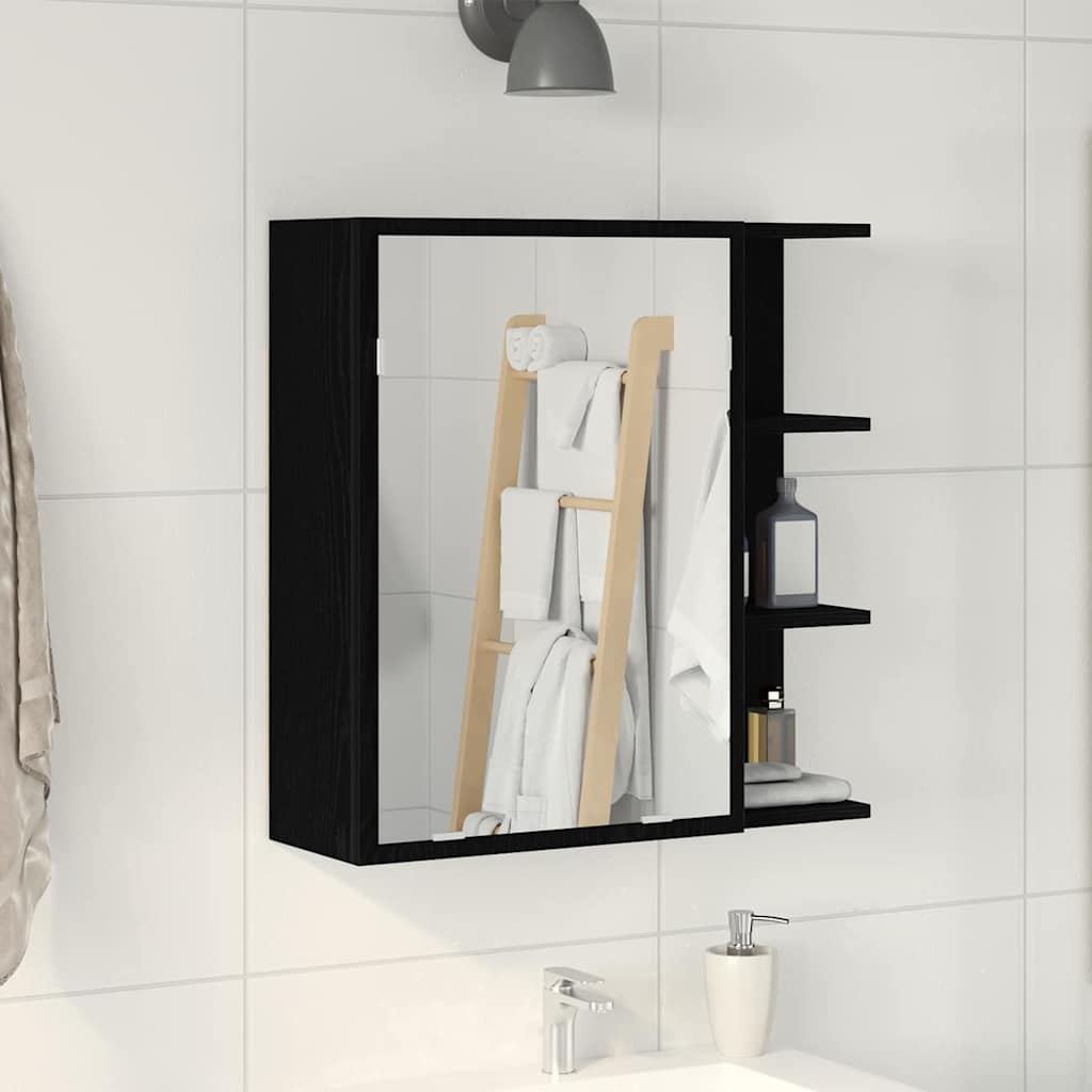 Bathroom Mirror Cabinet with Door Black Oak 62,5 x 20,5 x 64 cm