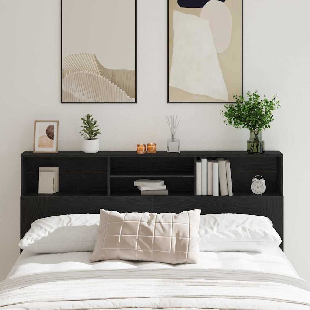 Headboard Cabinet Black Oak 180 x 19 x 103,5 cm Engineered Wood