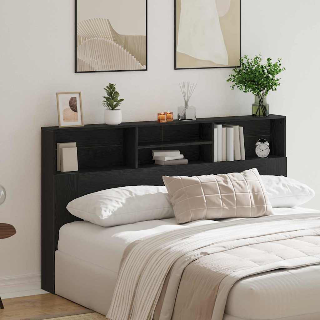 Headboard Cabinet Black Oak 180 x 19 x 103,5 cm Engineered Wood