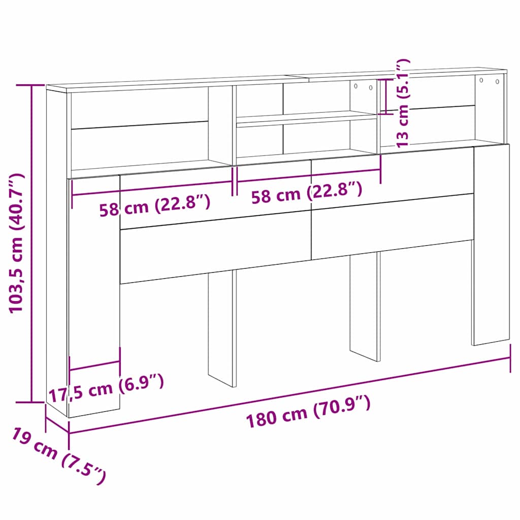 Headboard Cabinet Black Oak 180 x 19 x 103,5 cm Engineered Wood