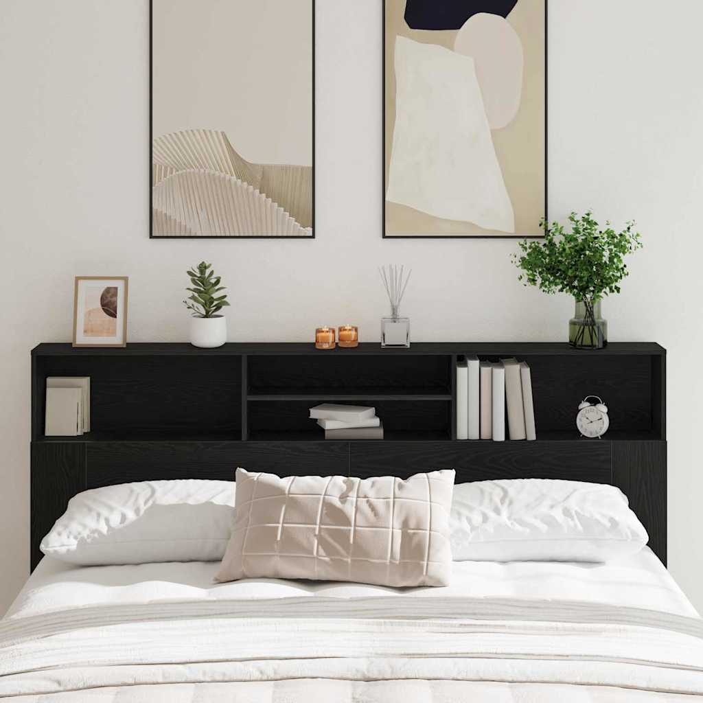 Headboard Cabinet Black Oak 200 x 19 x 103,5 cm Engineered Wood