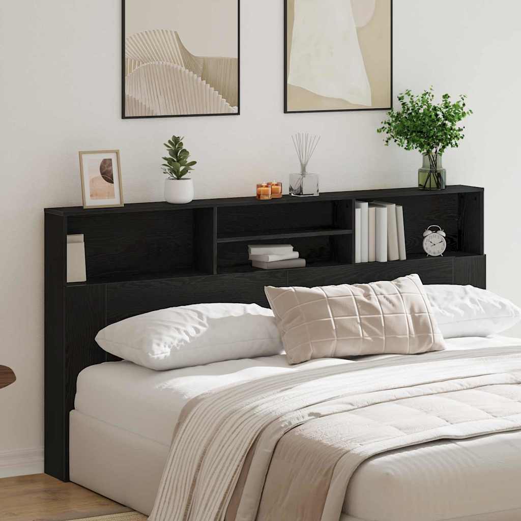 Headboard Cabinet Black Oak 200 x 19 x 103,5 cm Engineered Wood