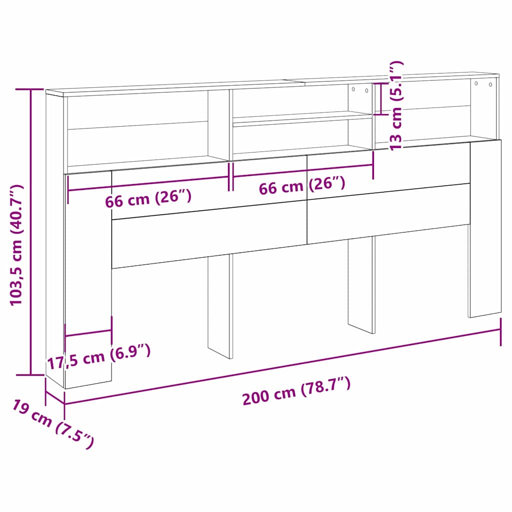 Headboard Cabinet Black Oak 200 x 19 x 103,5 cm Engineered Wood