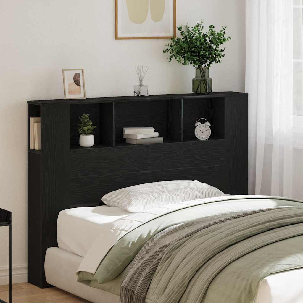 Headboard Cabinet Black Oak 140 x 19 x 104,5 cm Engineered Wood