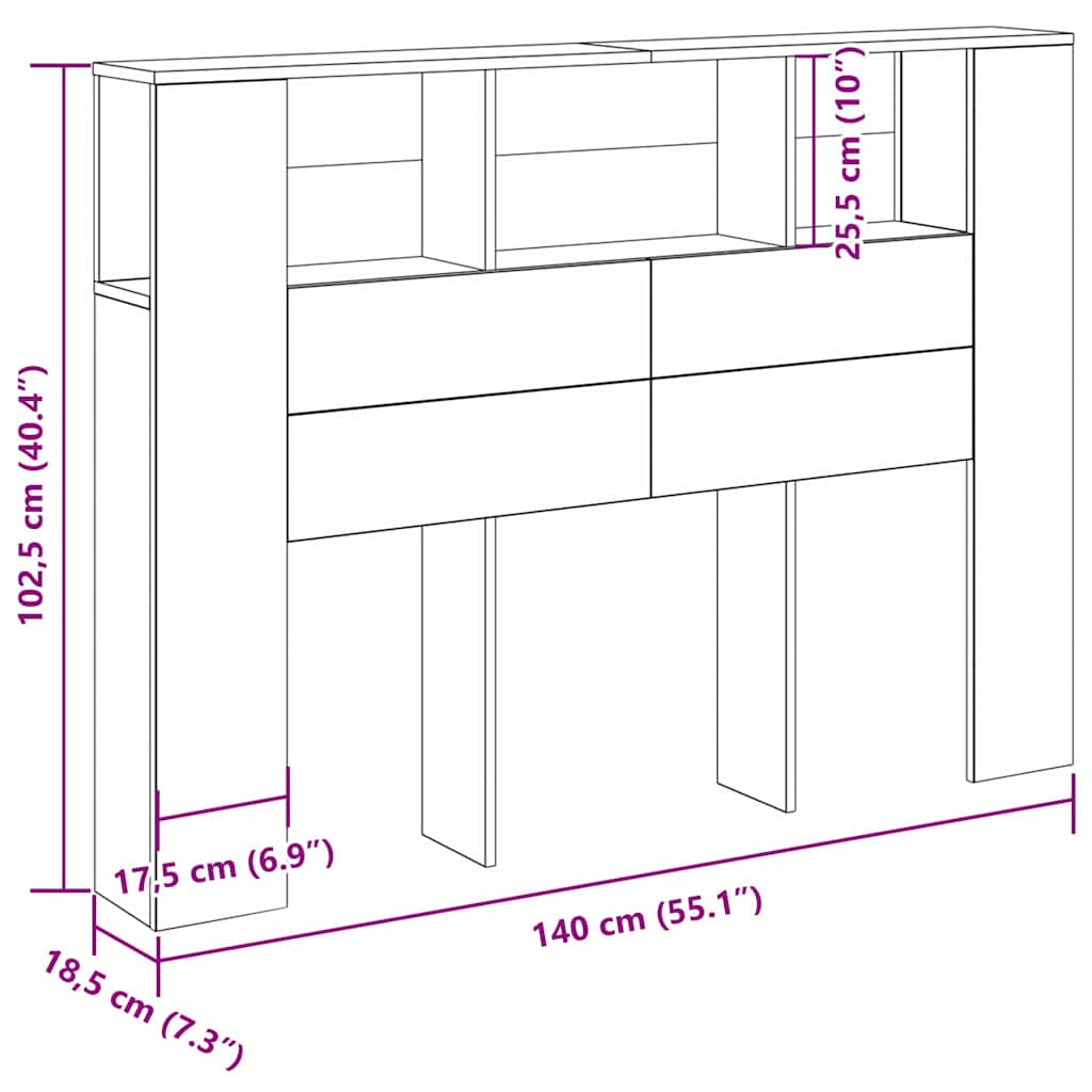 Headboard Cabinet Black Oak 140 x 19 x 104,5 cm Engineered Wood