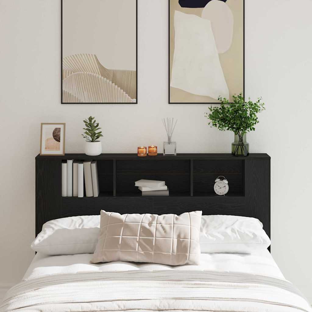 Headboard Cabinet Black Oak 160 x 19 x 104,5 cm Engineered Wood