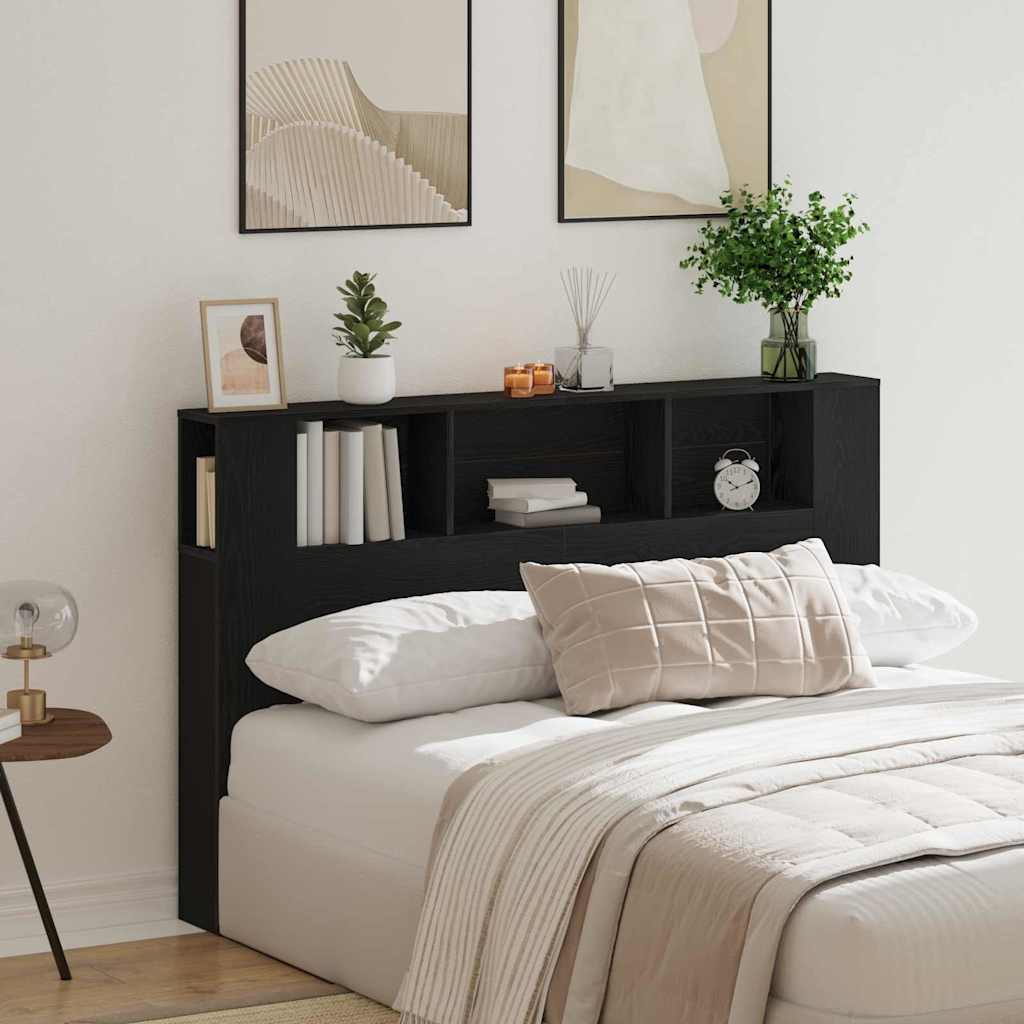 Headboard Cabinet Black Oak 160 x 19 x 104,5 cm Engineered Wood