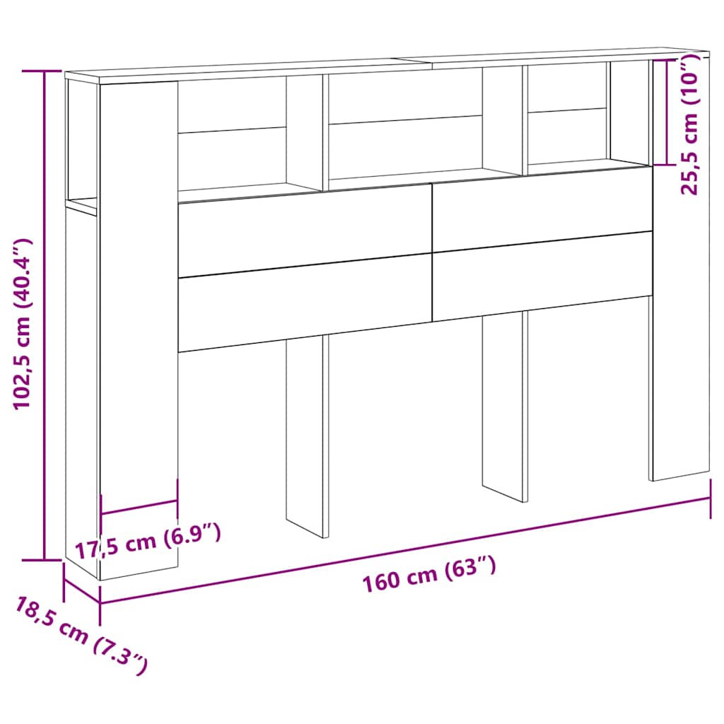 Headboard Cabinet Black Oak 160 x 19 x 104,5 cm Engineered Wood