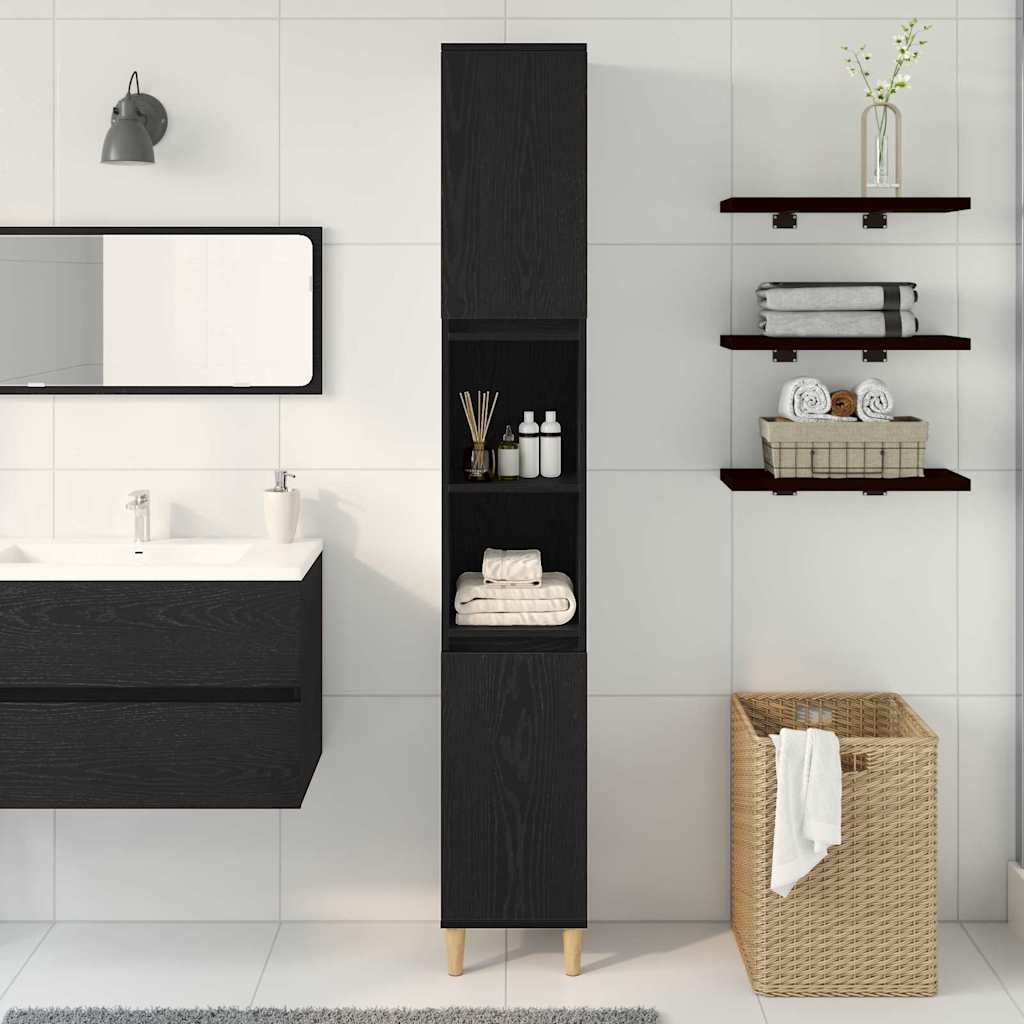 Bathroom Cabinet Black Oak 30 x 30 x 190 cm Engineered Wood