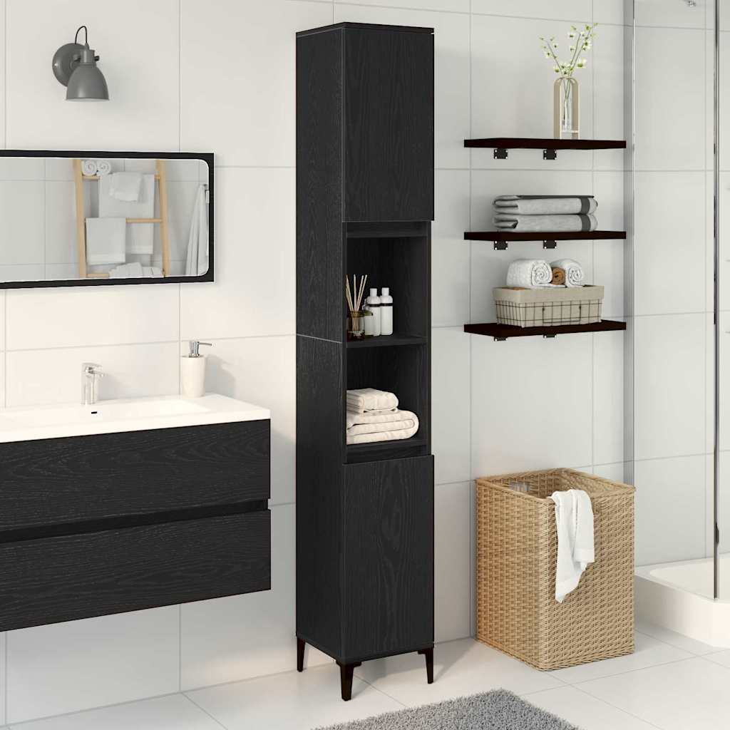 Bathroom Cabinet Black Oak 30 x 30 x 190 cm Engineered Wood