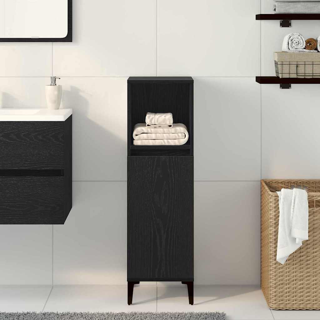 Bathroom Cabinet Black Oak 30 x 30 x 100 cm Engineered Wood