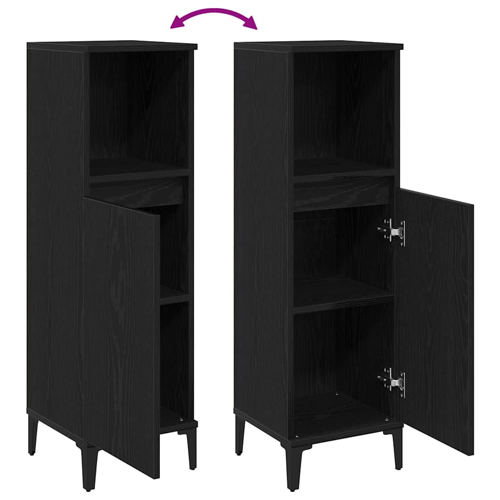 Bathroom Cabinet Black Oak 30 x 30 x 100 cm Engineered Wood