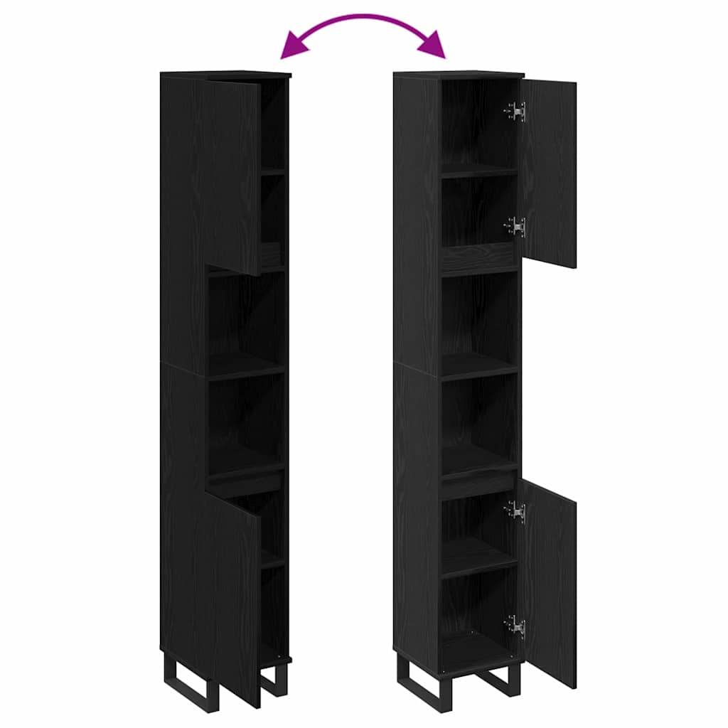 Bathroom Cabinet Black Oak 30 x 30 x 190 cm Engineered Wood