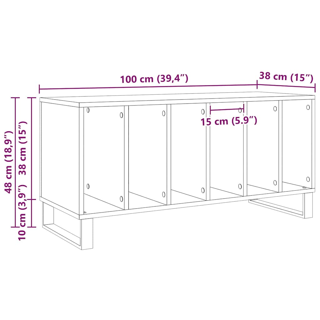 Record Cabinet Black Oak 100 x 38 x 48 cm Engineered Wood