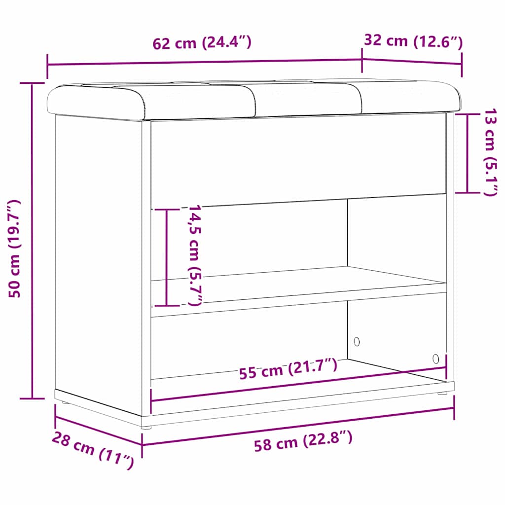 Shoe Bench with Storage Black 60 x 30 x 48 cm Engineered wood